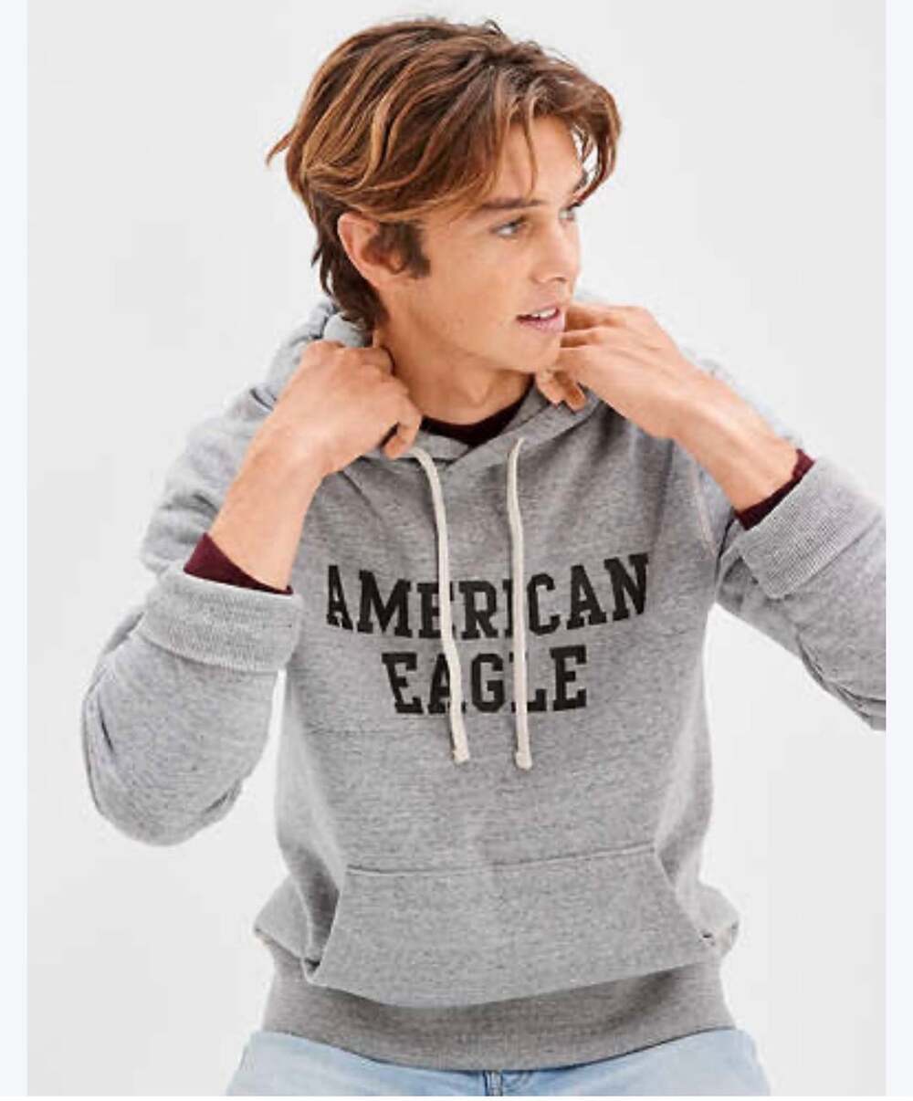 American Eagle Men’s Gray Logo Pullover Hoodie Medium Collegiate